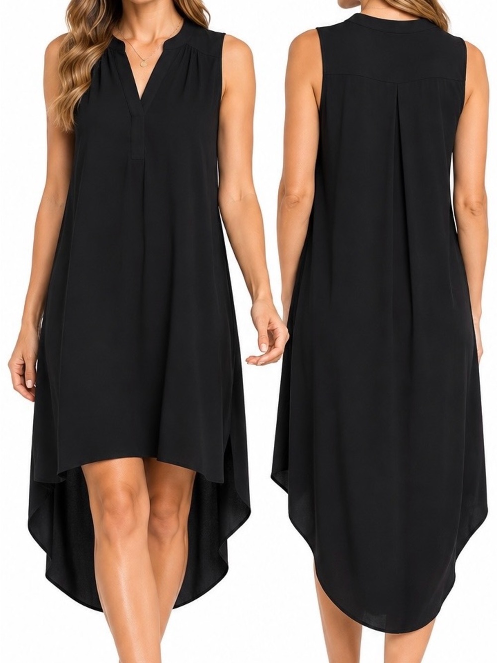NWT Cupio Black Midi Dress Size L Sleeveless High Low Hem Viscose